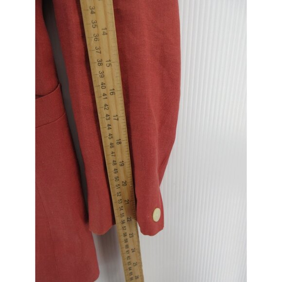 VINTAGE Laura Ashley Blazer 6 Terracotta Linen Jacket Equestrian 90s * - Picture 8 of 16